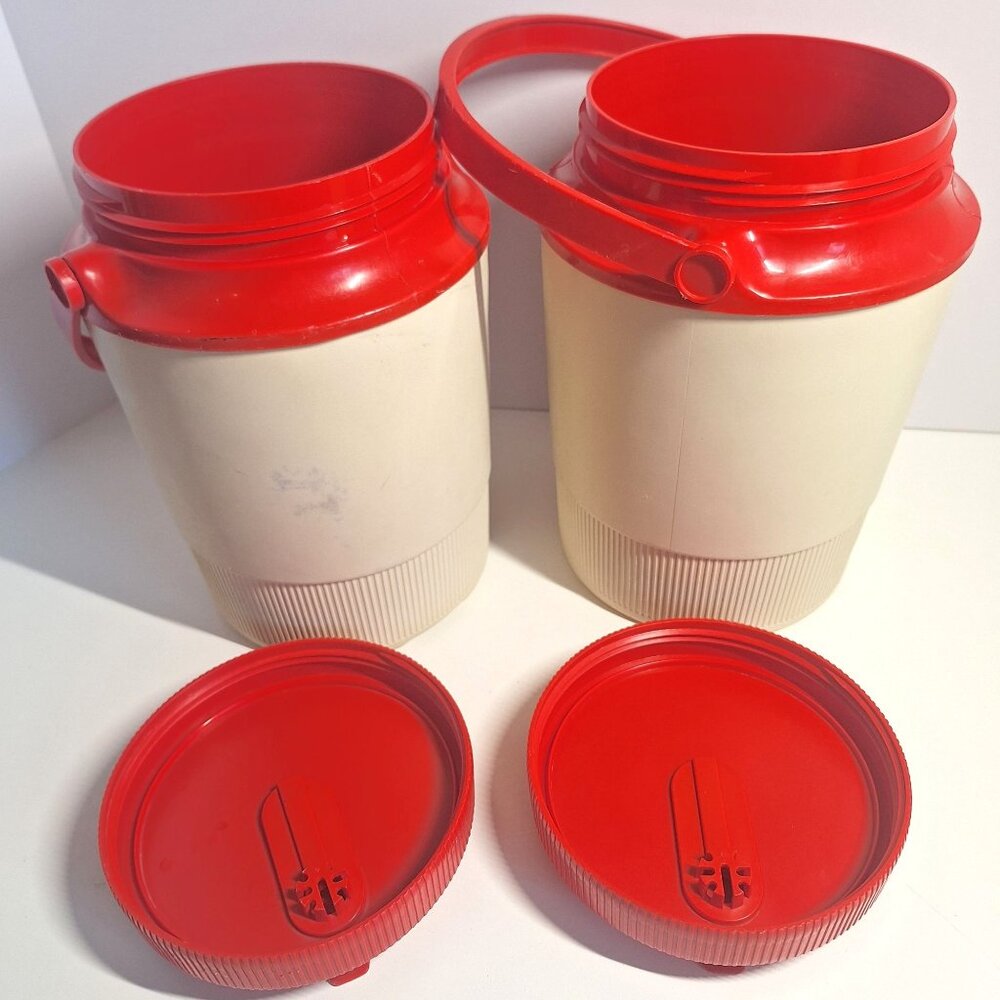 Pizza Hut Insulated Thermos Half Gallon Red Tan Cooler Handles 80s Lot - Picture 7 of 7